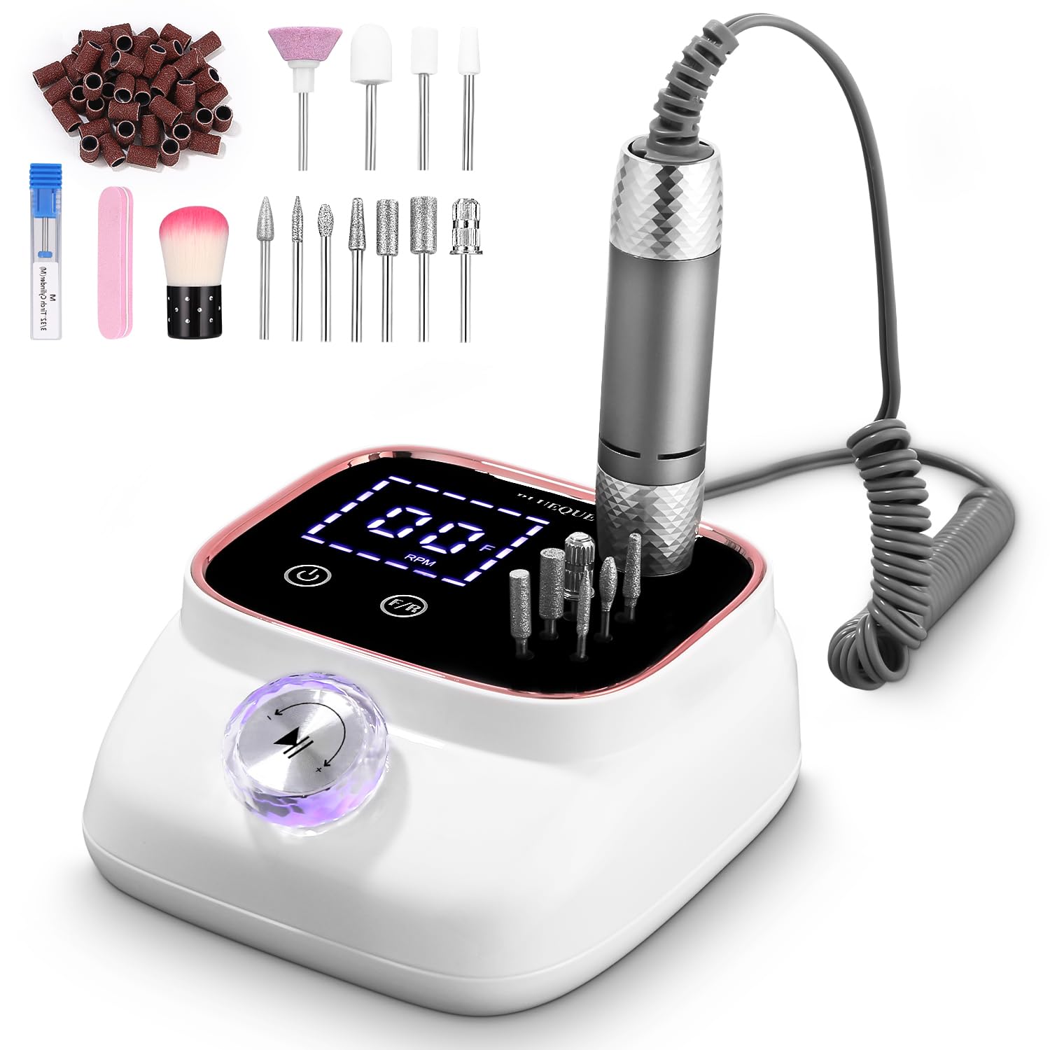 Zawaer Torno para Uñas 45,000RPM, Profesional Lima Electrica Uñas, Velocidad Ajustable,Set de Accesorios para Manicura y Pedicura con Brocas de Cerámica,para Uso Doméstico Salones de Uñas Rosa dorado