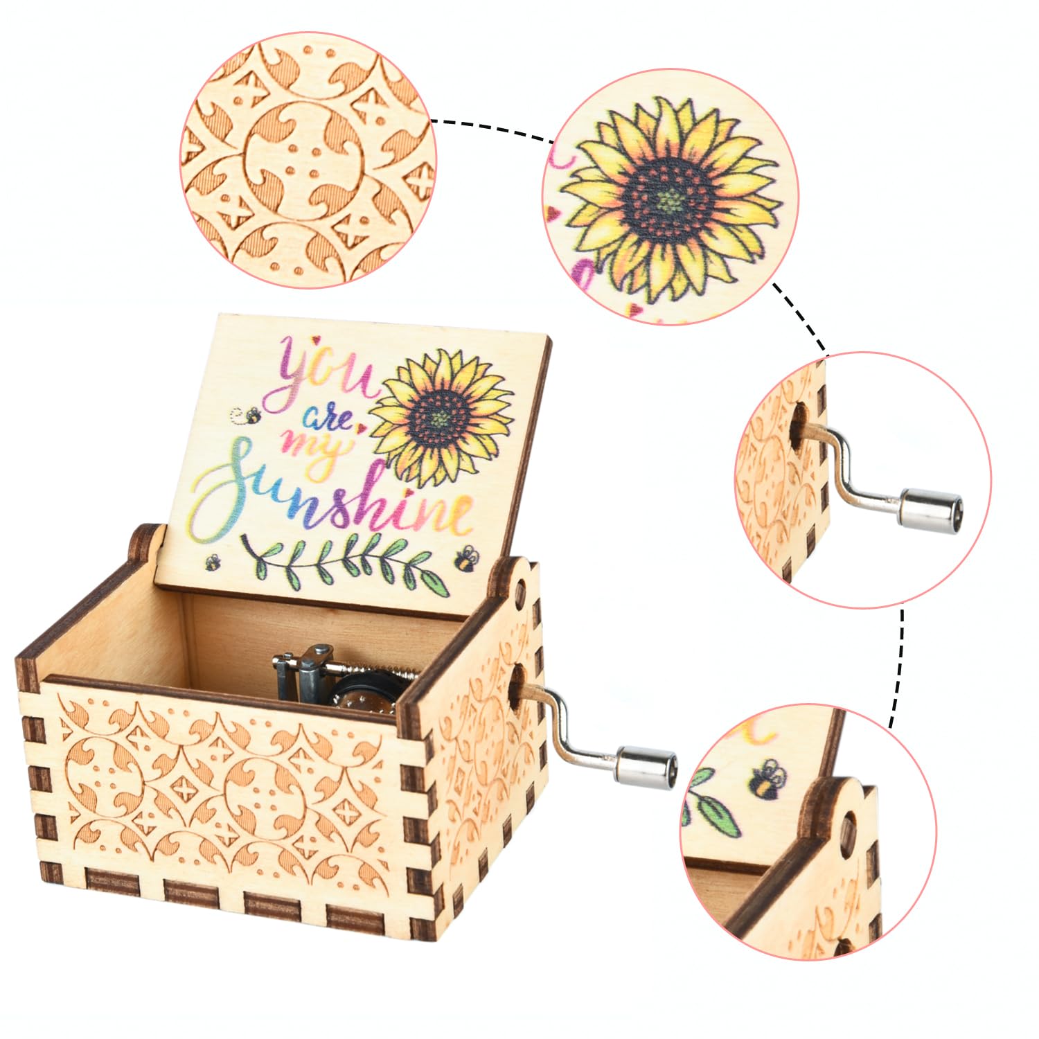 Boîte À Musique "you Are My Sunshine" Manivelle En Bois You Are My Sunshine Pour La Famille De Maman Fille Cadeau Pour Anniversaire Fête Des Mères  Décoration De Chambre à Coucher G 601099544660106