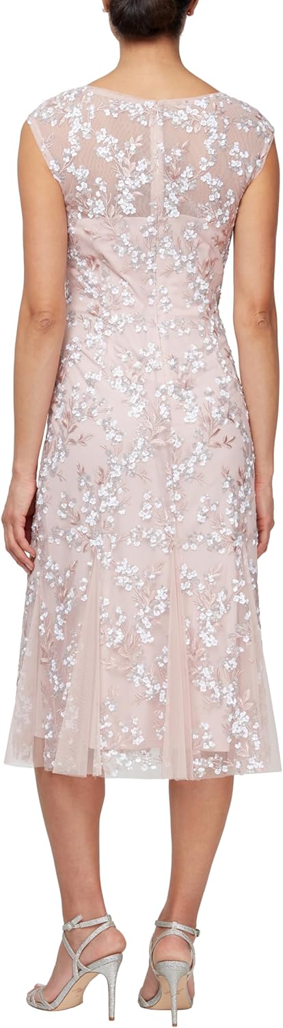 Alex Evenings Womens Tea Length Embroidered Cocktail Dress with Godets, Wedding Guest, Party Dress (Petite and Regular Sizes) - Image 2