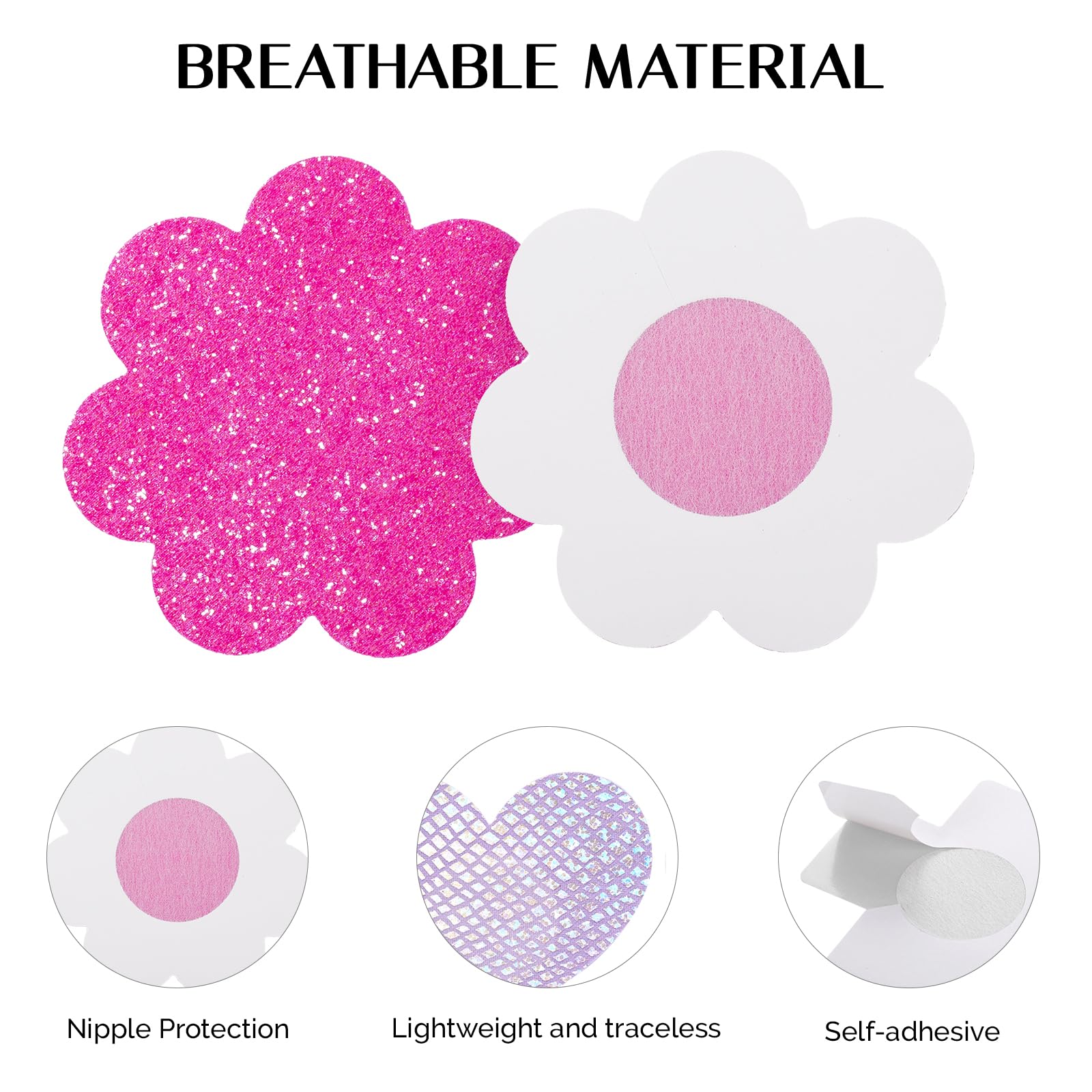 Tripetals Glitters Pasties Nipple Covers Stickers for Women Rave Party Disposable Sticky Breast Petals: Pink & Purple 12