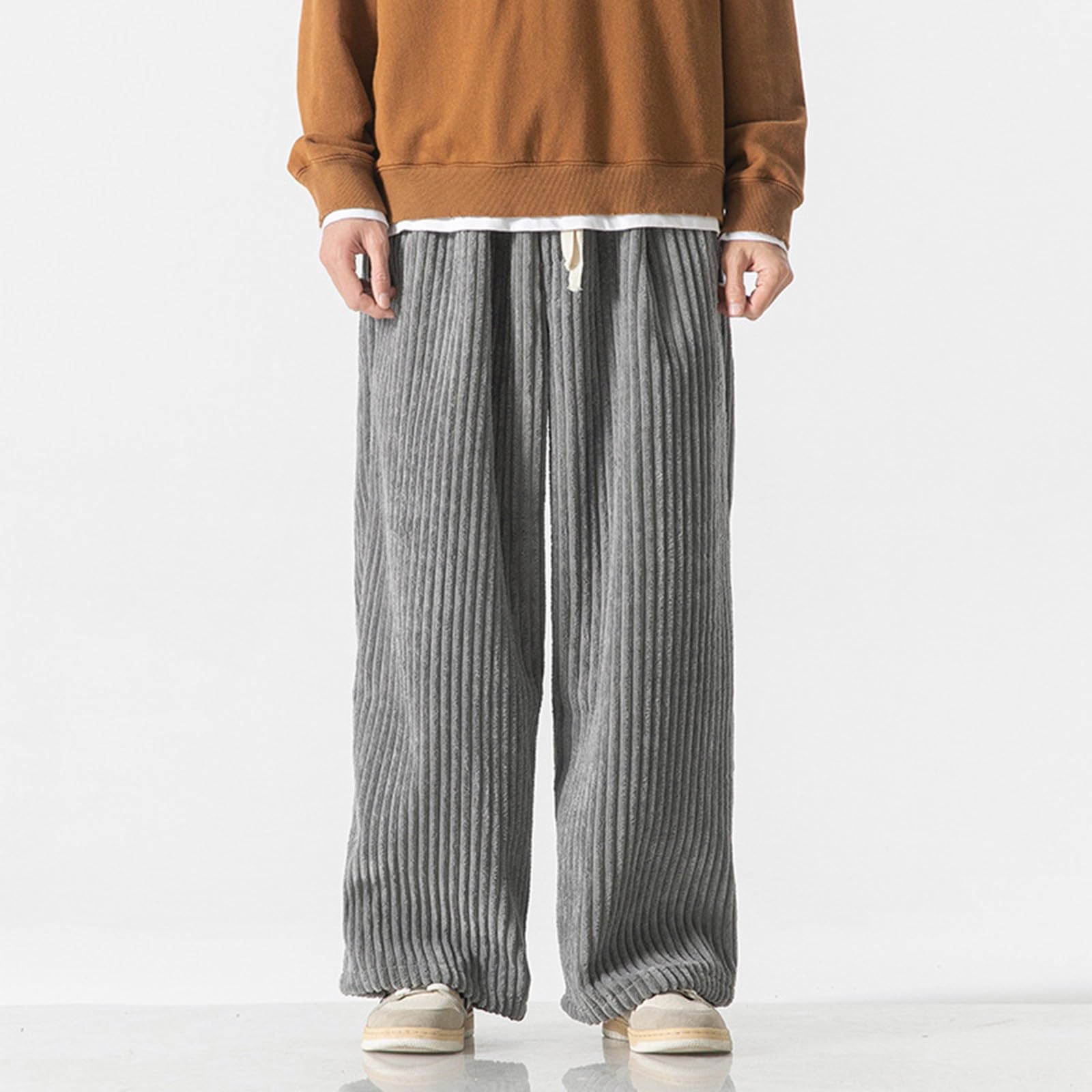 Hose Herren Einfarbige Cordhose Männer Jogginghose Modische Freizeithosen Sportstyle Geradehosen weiten Beinen Laufhose Herrenhosen Lang Fitnesshosen Leichtes Streetwear für Urlaub Beach