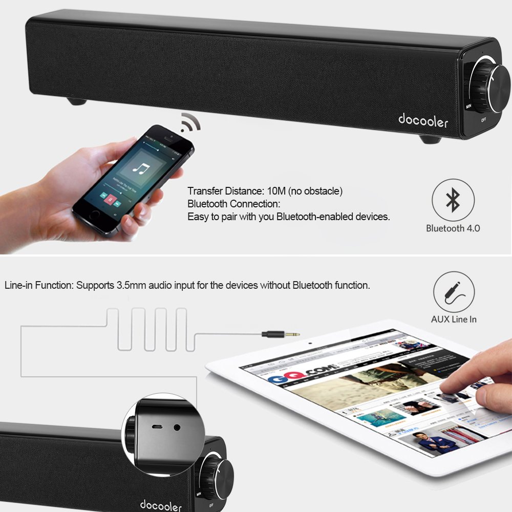 Docooler Bluetooth 4.0 Speakers Sound Bar Home Theater 20W Output 