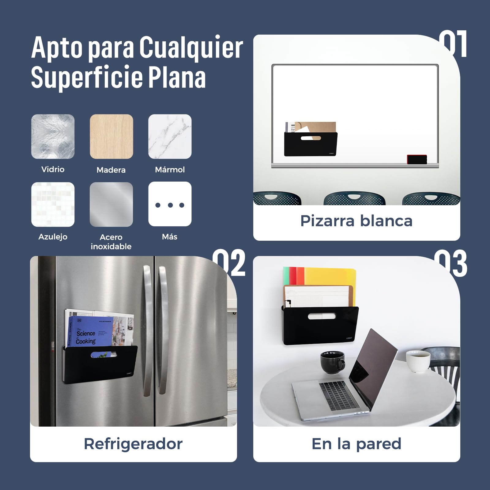 loukin Soporte Magnético para Archivos – Organizador Vertical de Pared para Pizarra Blanca, Nevera, Oficina, Documentos y Cartas (Negro)
