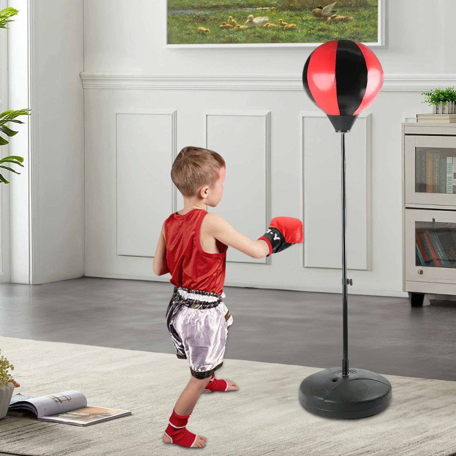 Sacco da boxe sicuro con guanti, set di sacco da boxe durevole, regolabile | Sacco da boxe con supporto per praticare boxe, allenamento fitness e sollievo dallo stress in casa o all'aperto