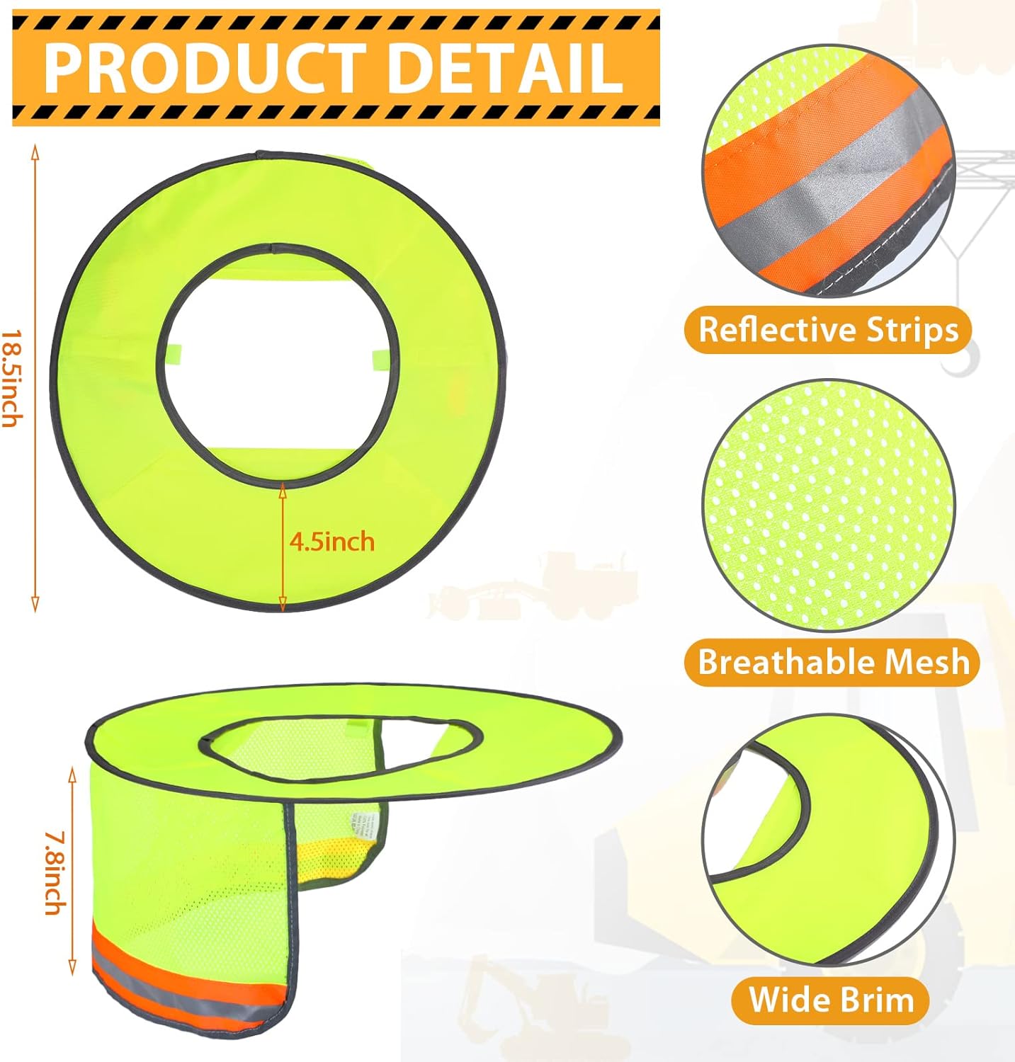 Xuhal 12 Pack Hard Hat Sun Shade Full Brim Visor with Reflective Strip Hard Hat Neck Cover Accessories for Construction Helmet Safety,2 Colors