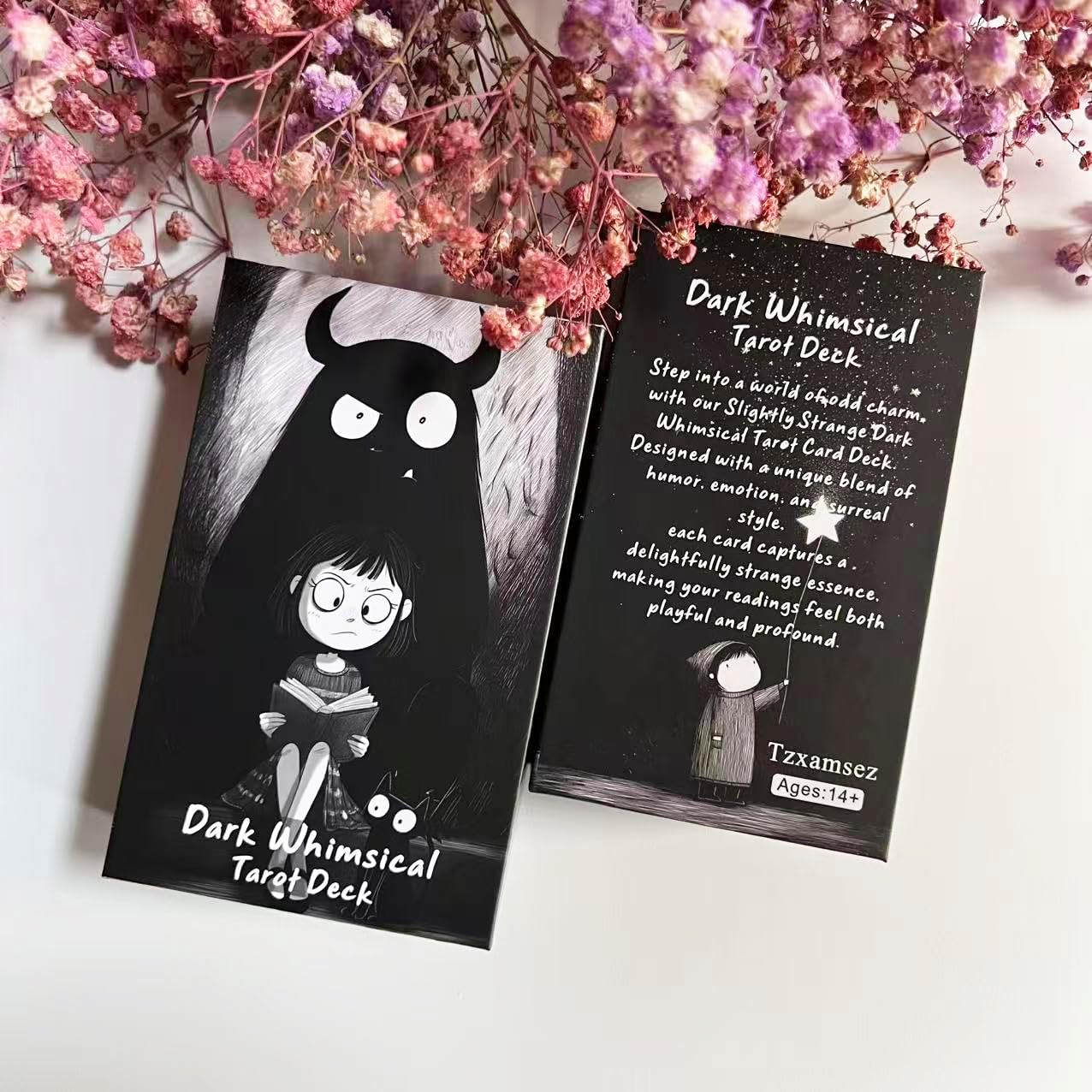 Dark Whimsical Tarot Cards for Beginners, Dark Whimsical Cartoon Style Tarot Deck with Quirky Characters and Expressive Visuals, Fortune Telling Cards