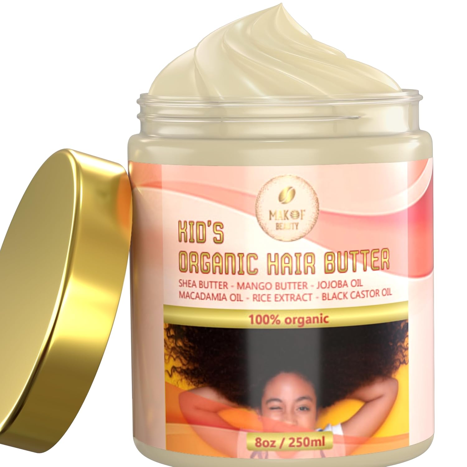 Organic Kid’s Hair Butter for Healthy and Frizz- Free Hair, Hair detangler for kids, Nourish, Hydrates, Moisturizes, Strengthens, and smooths hair. All Hair Types. 8 oz (250ML)