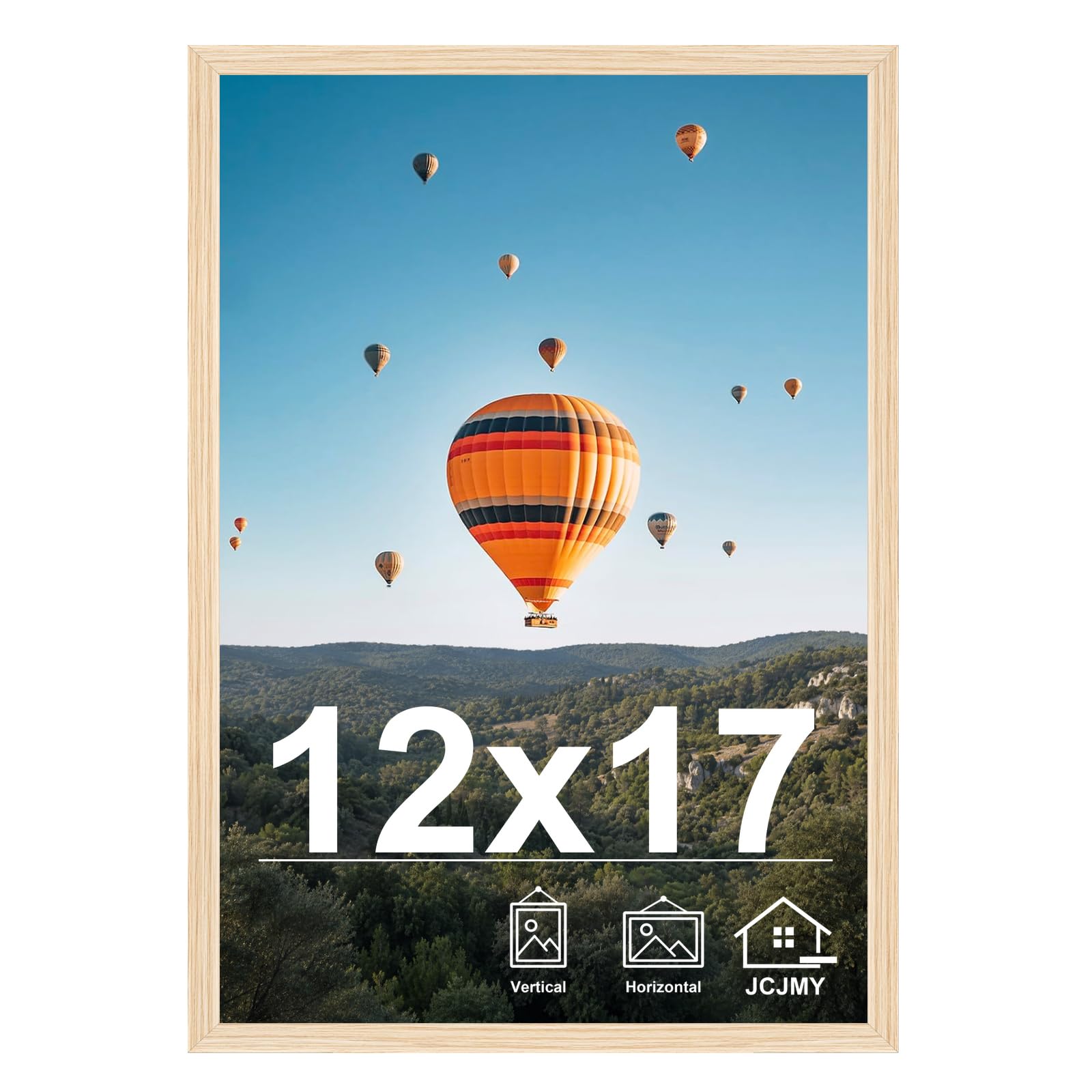 JCJMY 12x17 Picture Frame for Wall Hanging, Wall Mounting Horizontally or Vertically, 12 x 17 Wall Gallery Poster Photo Frame with Shatter Resistant Plexiglass, Natural