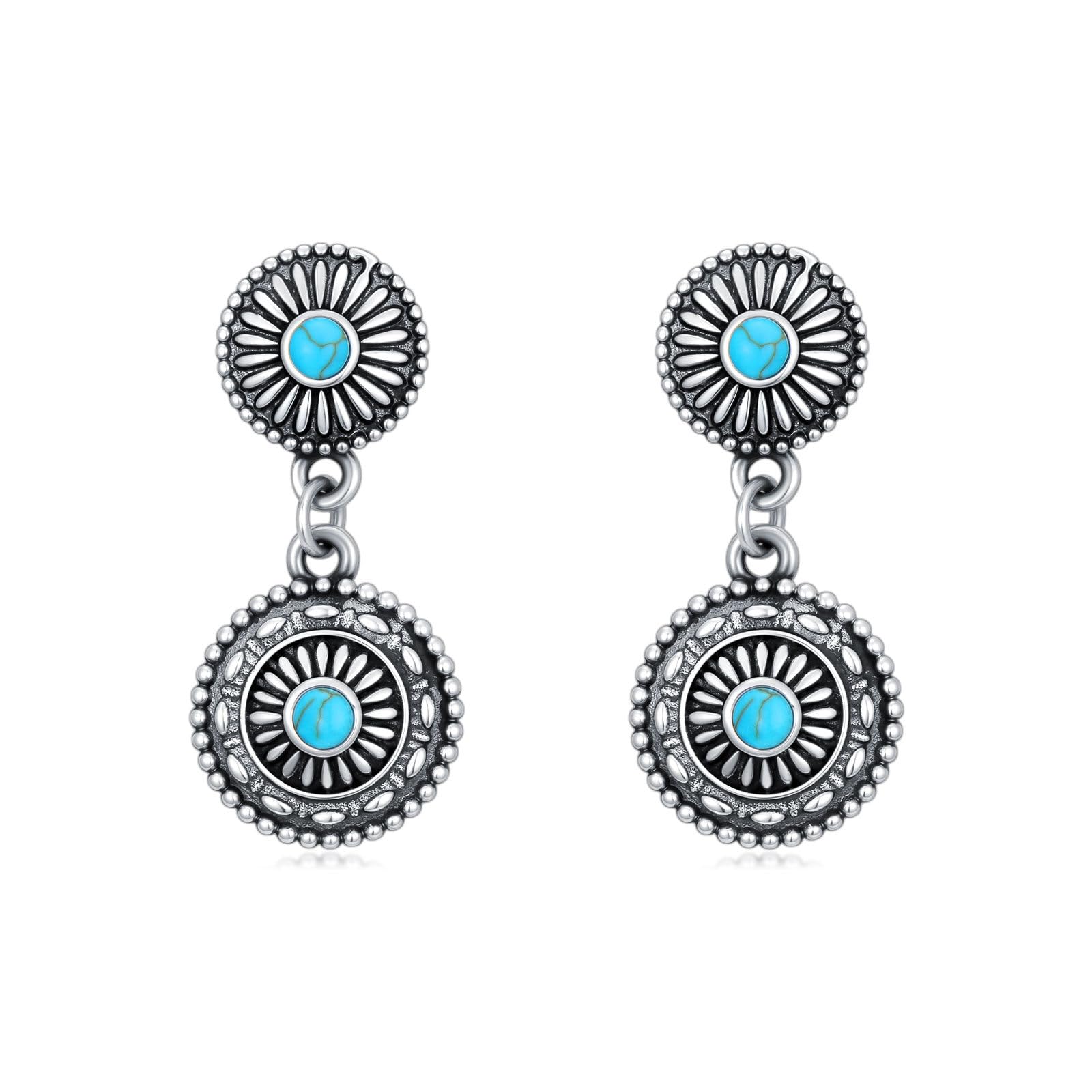 Boucles d'oreilles turquoise argent 925 anti-allergie pendantes légères - 6