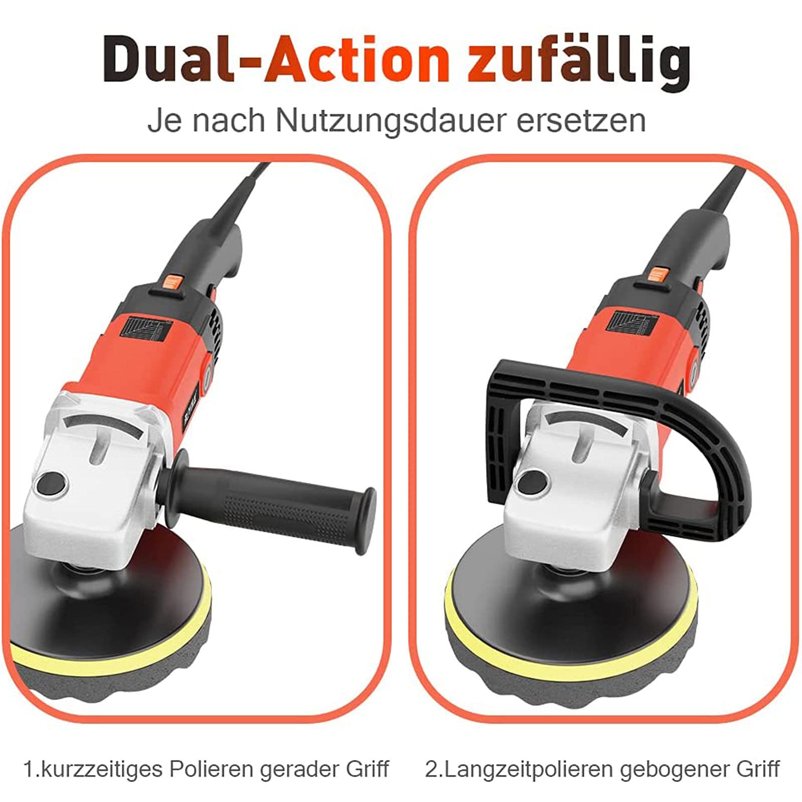 Lucidatrice Auto, Rotorbitale Lucidatrice Eccentrica, 600-3600 RPM Lucidatrice e Levigatrice per Auto, 8 velocità Variabile, Avvio graduale, Impugnatura Ausiliaria, Vari Accessori,Orange