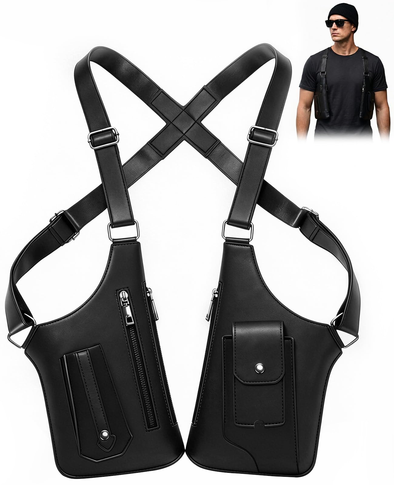 Schultertasche Herren, Diebstahlsichere Holster Tasche Herren, Schulterholster Adjustable Strap (Schwarz)