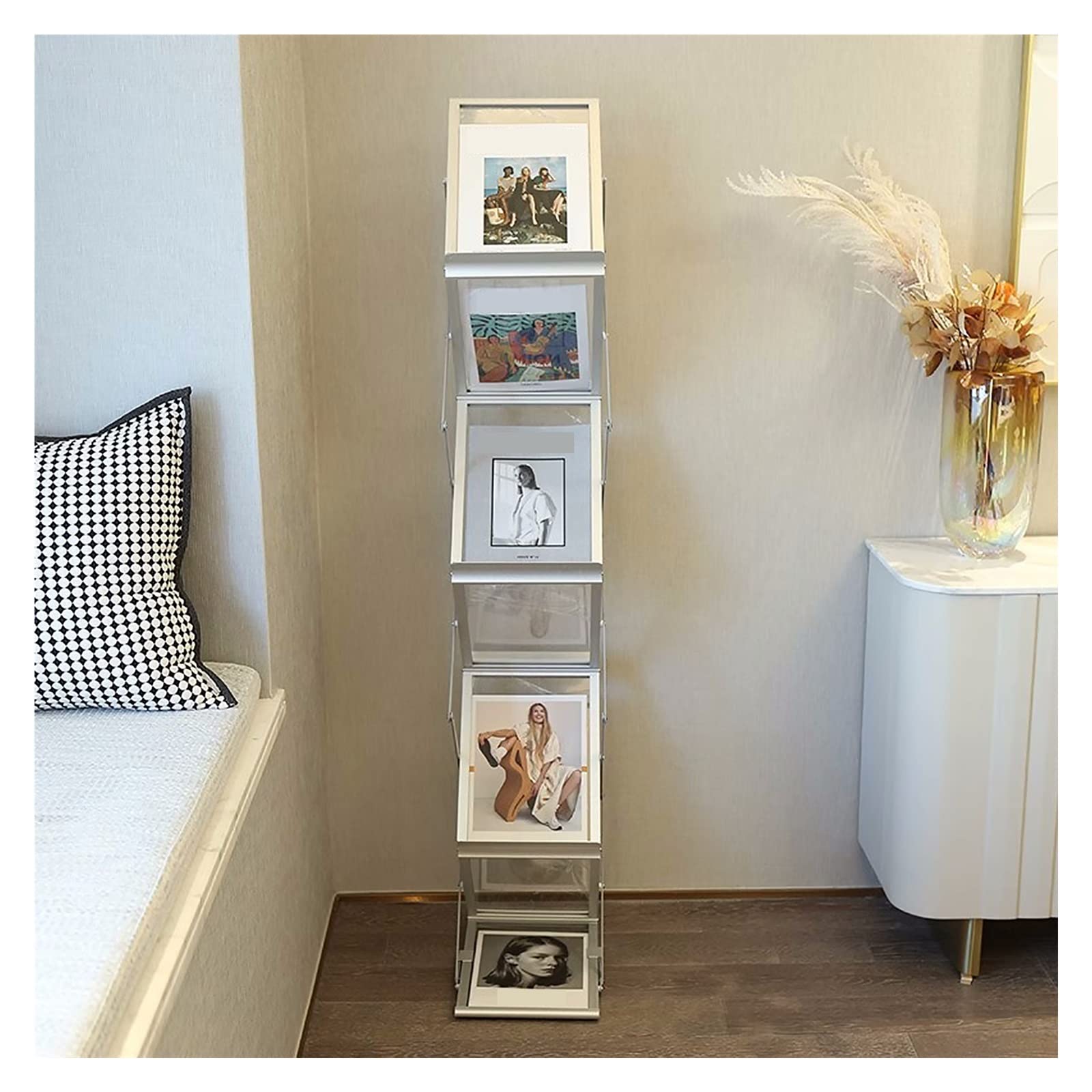 ASerZenith Floor Magazine Rack, Transparent Acrylic Newspaper Document Display Rack, Foldable, with Non-slip Mats, for Hotel/Trade Show/Retail Store
