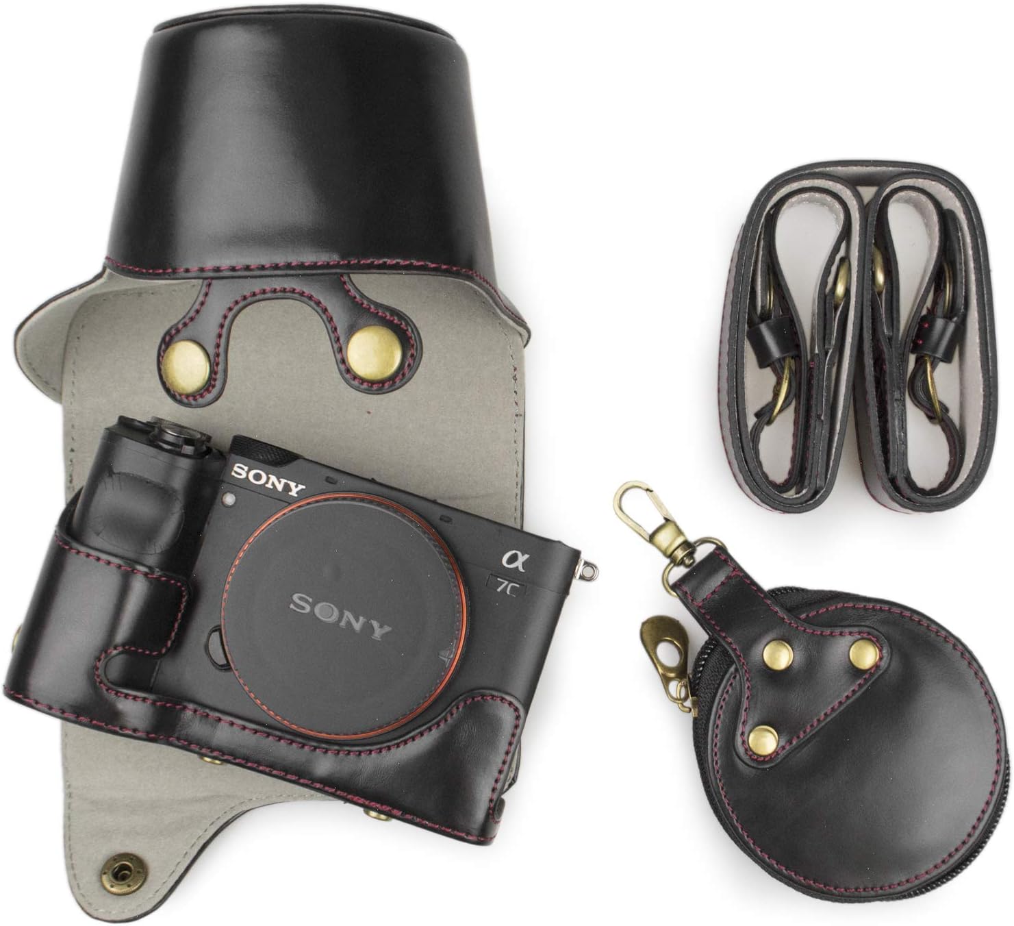 MUZIRI KINOKOO Protective Case Compatible for Sony A7C Alpha 7C and 28-60mm Lens Camera Case with Shoulder Strap and Storage Bag-Coffee