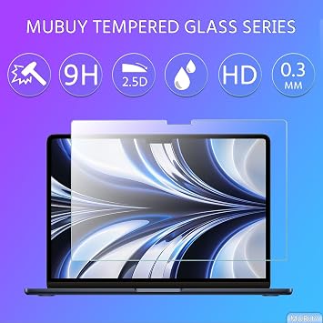 MUBUY-GOL Tempered Glass Screen Protector for MacBook Air 13.6 Inch, Compatible with 2026-2022 Models (A3449/A3240/A3113/A2681) & M5/M4/M3/M2 Chip, 9H Hardness, Bubble Free, Anti Fingerprint