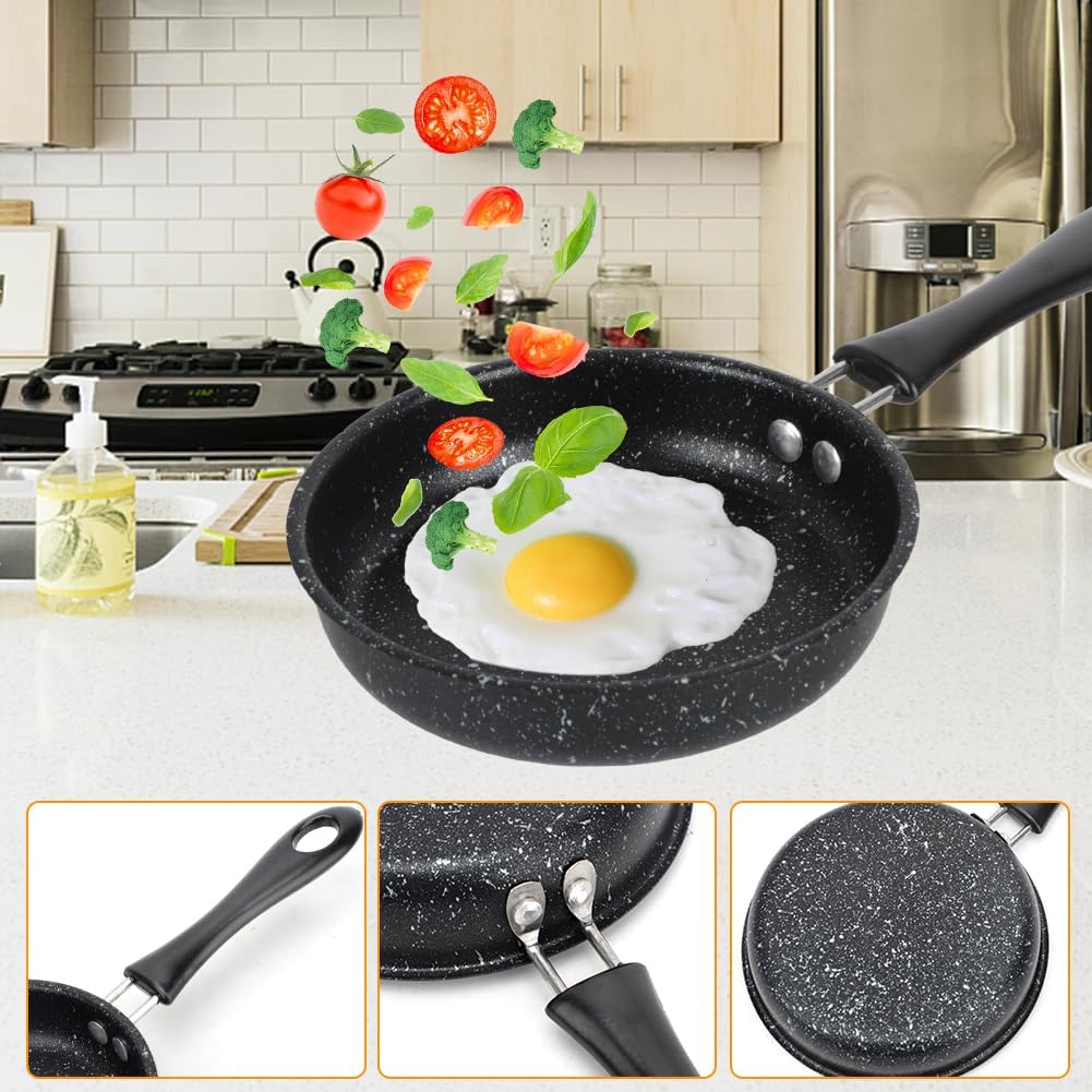 Mini Frying Pan 14 cm Small Pan Induction Non-Stick Egg Pan Mini Pan Portable Mini Egg Frying Pan Non-Stick Coating Fried Egg Pan for Eggs, Bacon, Ham Slices, Steaks image 3