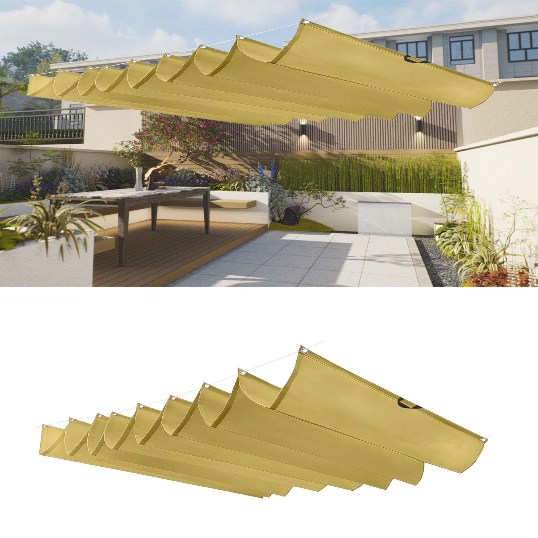 Voile d'ombrage rétractable crème 170x640 cm bâche étanche terrasse