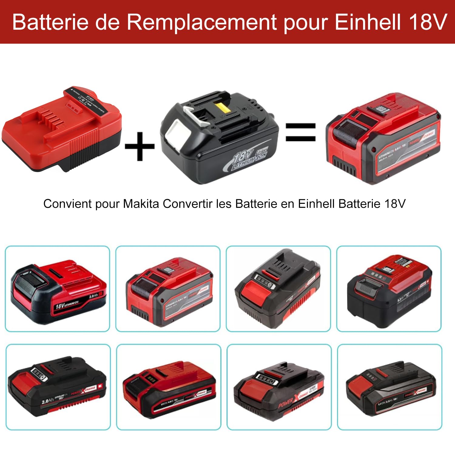 Energup 2 adattatori per batteria Einhell da 18 V per Makita a Einhell, adattatore per batteria Makita 18 V MT18EIN