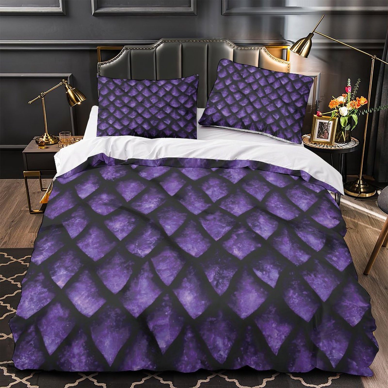 Parure de lit imprimé 3D roses violettes pour chambre d'enfant fille et garçon