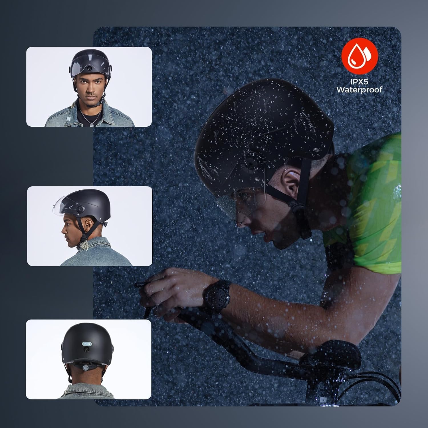 DC2 Casque Bluetooth intelligent avec caméras avant et arrière Enregistreur vidéo HD pour vélo électrique Scooter électrique Certifié CPSC Casque de vélo pour adulte Noir