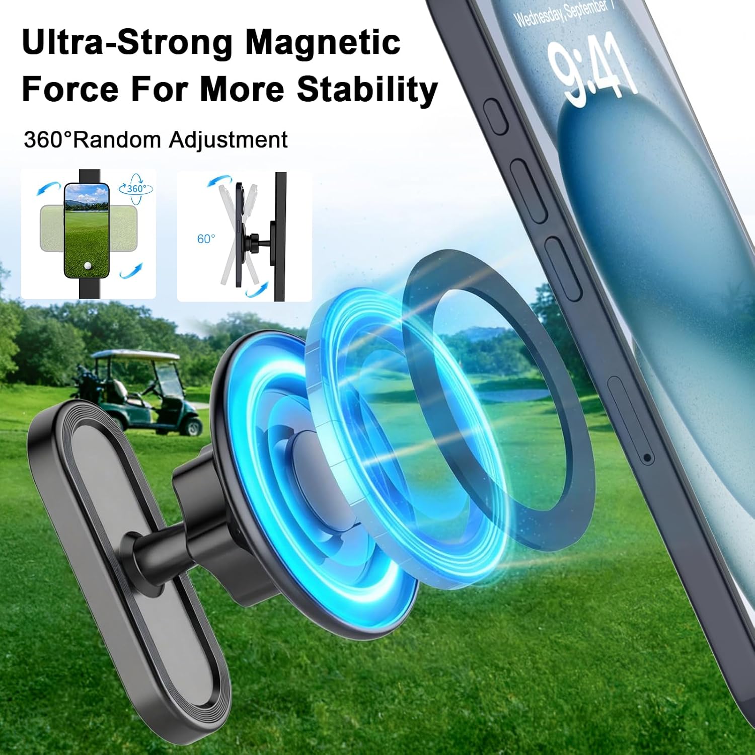 Magnetic N56 Golf Cart Phone Holder, Compatible with MagSafe iPhone 17/16/15/14/13 Pro/Max/Plus & Android, Fits EZGO Club Car Yamaha Icon, Golf Cart Accessories & Golf Gifts for Men, Women, Golfers - Image 2