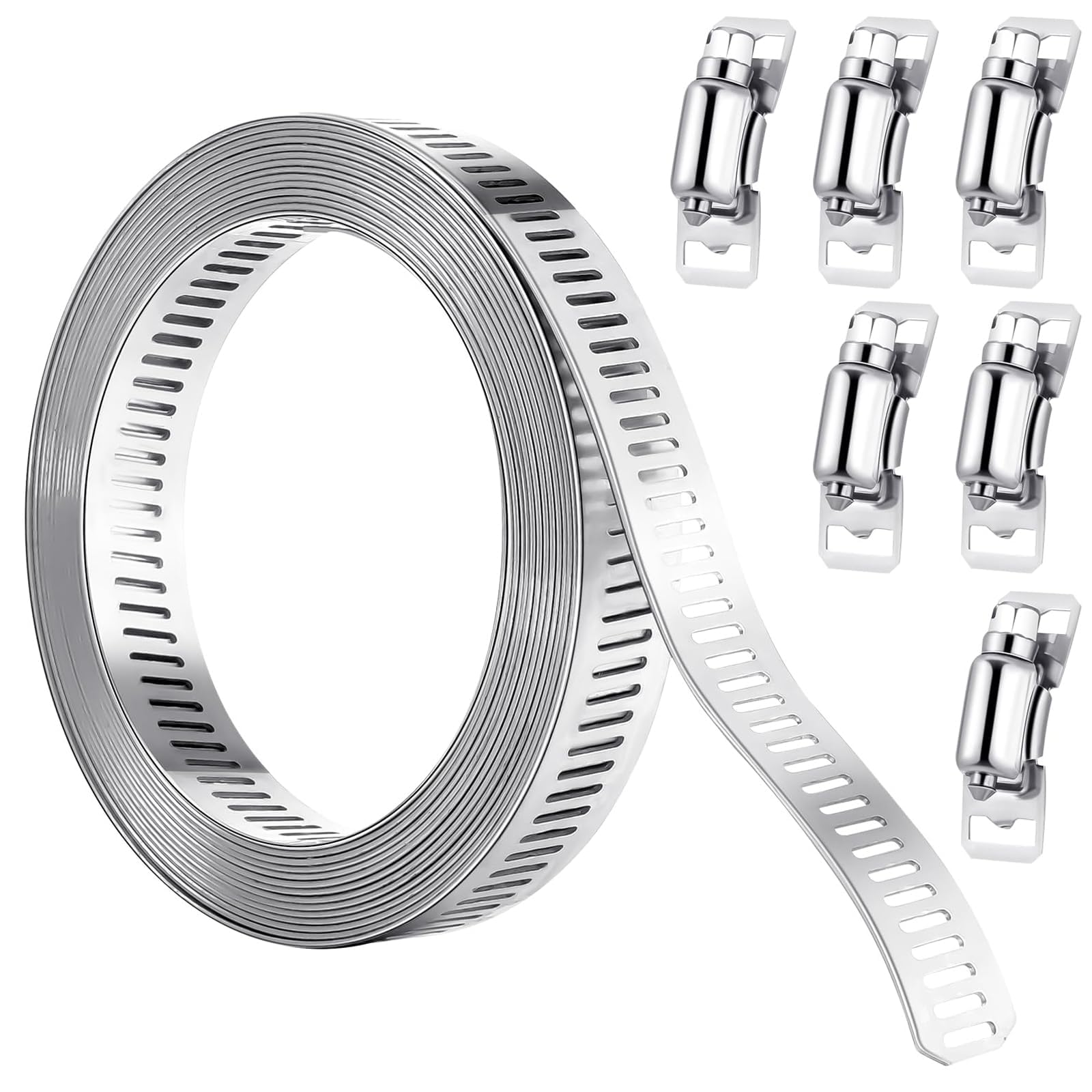 Jubilee Clips, Metal Strapping, 3m/9.8ft Adjustable Hose Clamps with 6 Fasteners, Stainless Steel Hose Clamp, Jubilee Clips Assorted for Home Gas Pipe, Fuel Line, Exhaust Ducting, Plumbing