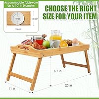 Vista 3 de Bandeja de cama con patas plegables de madera para servir desayuno en cama o bandeja para platos, mesa de TV, bandeja para computadora portátil