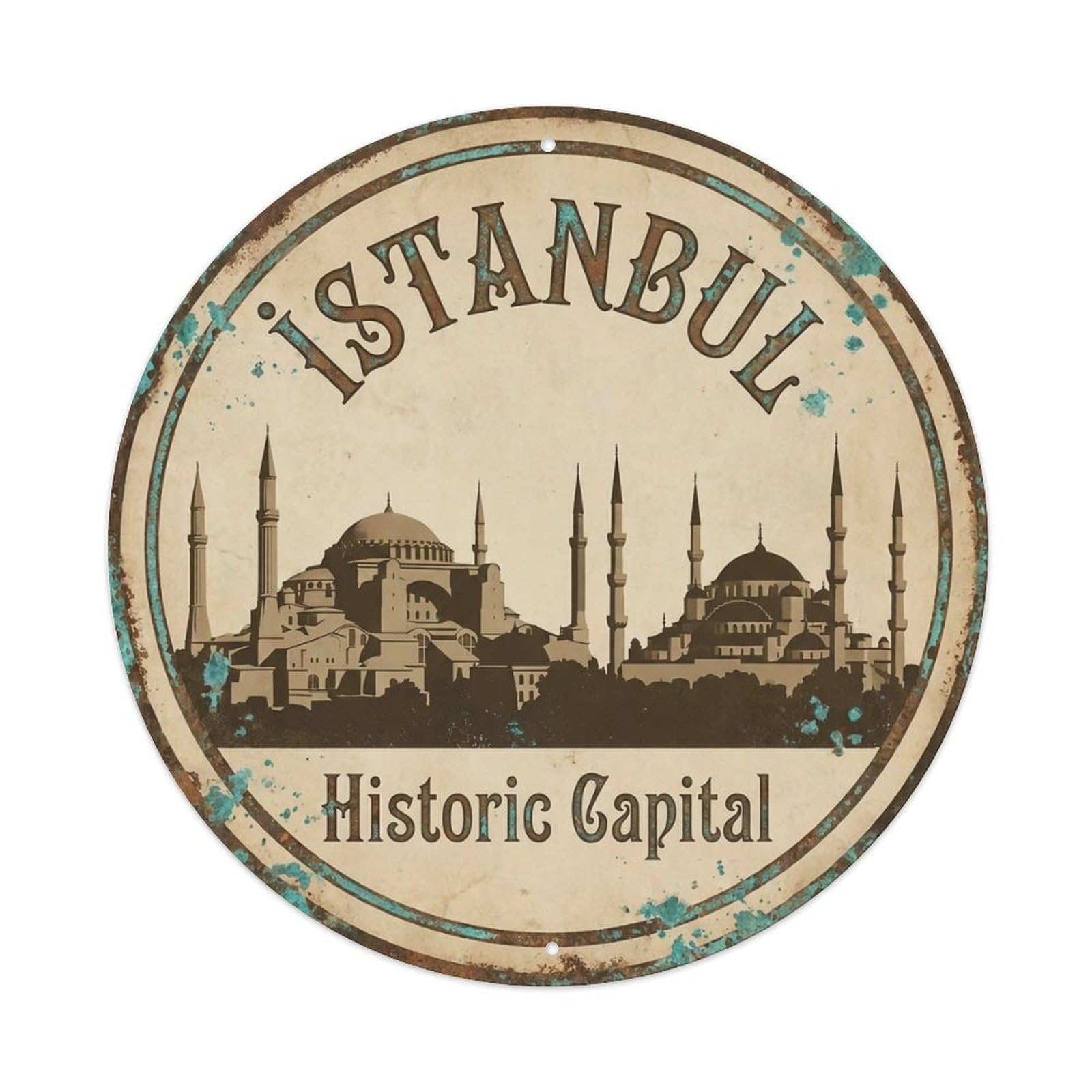 Yrnq 8X8inch Vintage Style Vintage Travel Istanbul Turkey Famous Metal Tin Sign