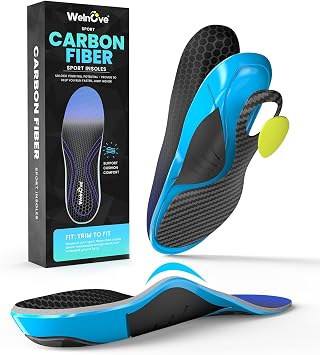 Carbon Fibre Sole with Arch Support Shock-Absorbing Welnove Performance Sole for Active Sports Energy Return and Protection Against Injuries XS 35-36