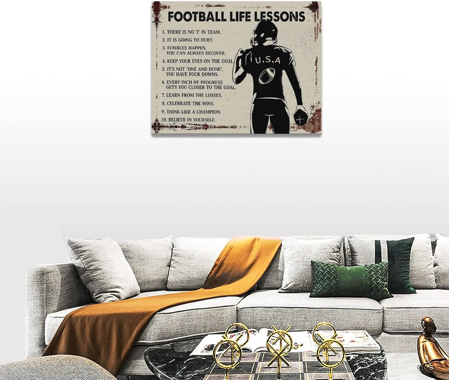 Football Decor Wall Art Inspirational Quotes Sports Player Boy Pictures Wall Decor Football Life Lessons Canvas Painting Prints Artwork Decorations Framed for Bedroom School Gym 16"x12" image 3
