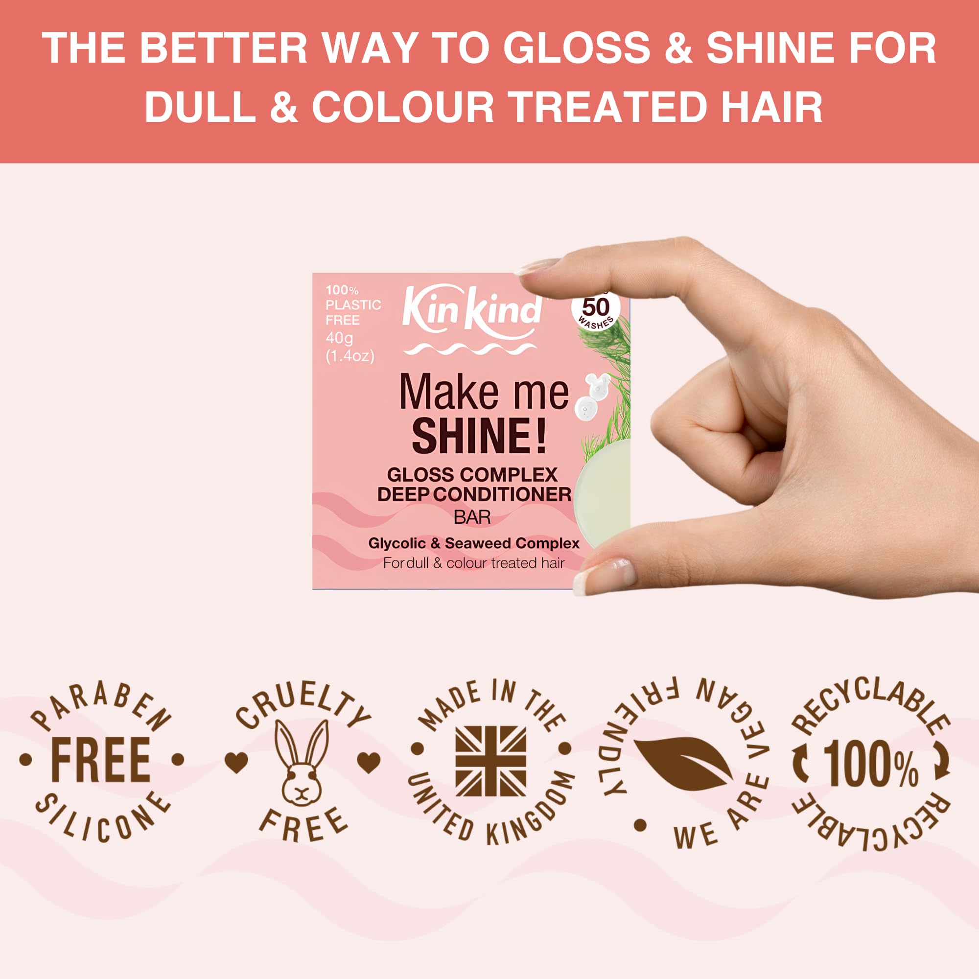 KinKind - Make Me SHINE Conditioner Bar - Cheveux colorés et méchés - Conditionneur à la noix de coco - Jusqu'à 50 lavages