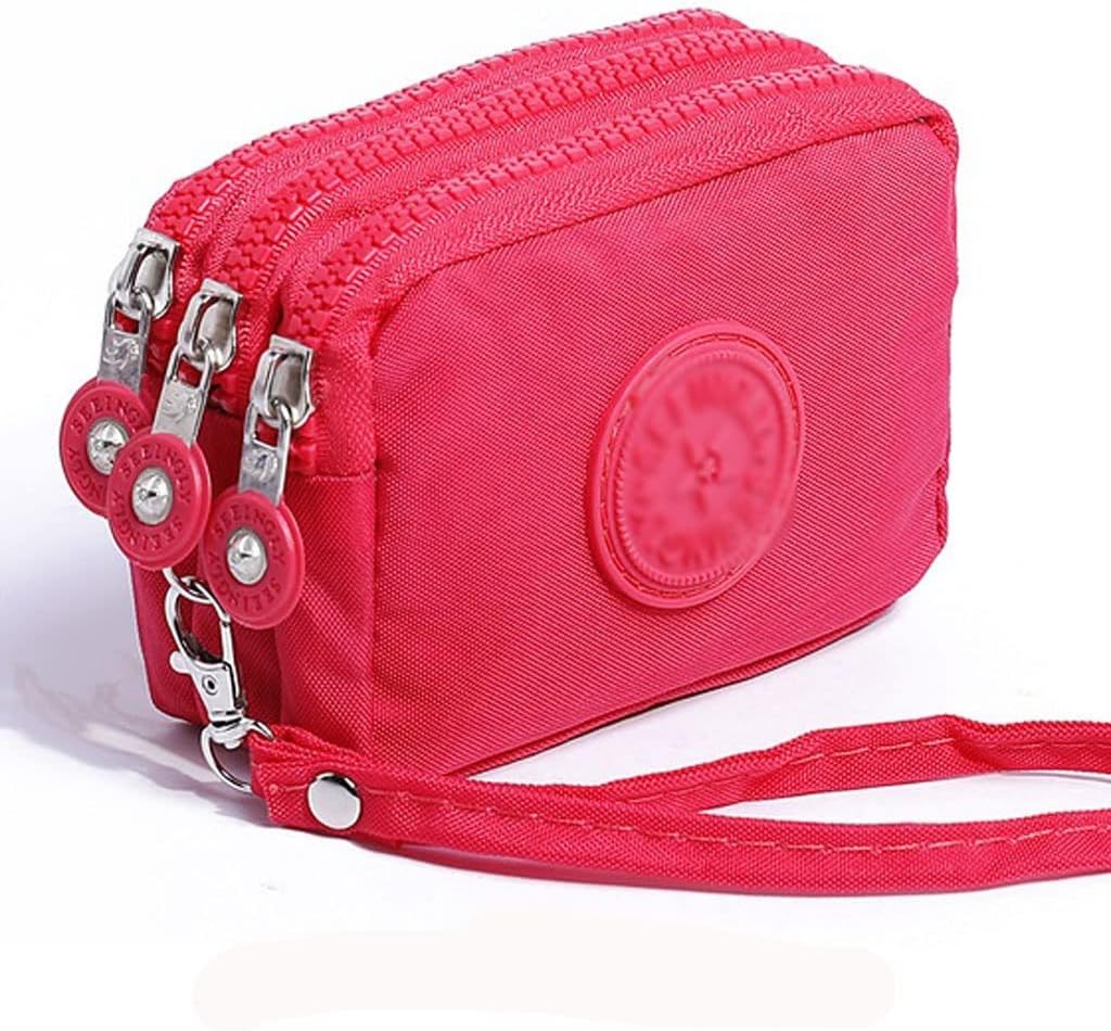JSEIAJB New Coin Purse Women Small Wallet Washer Wrinkle Fabric Phone Purse Three Zippers Portable Make Up Bag(D) image 3