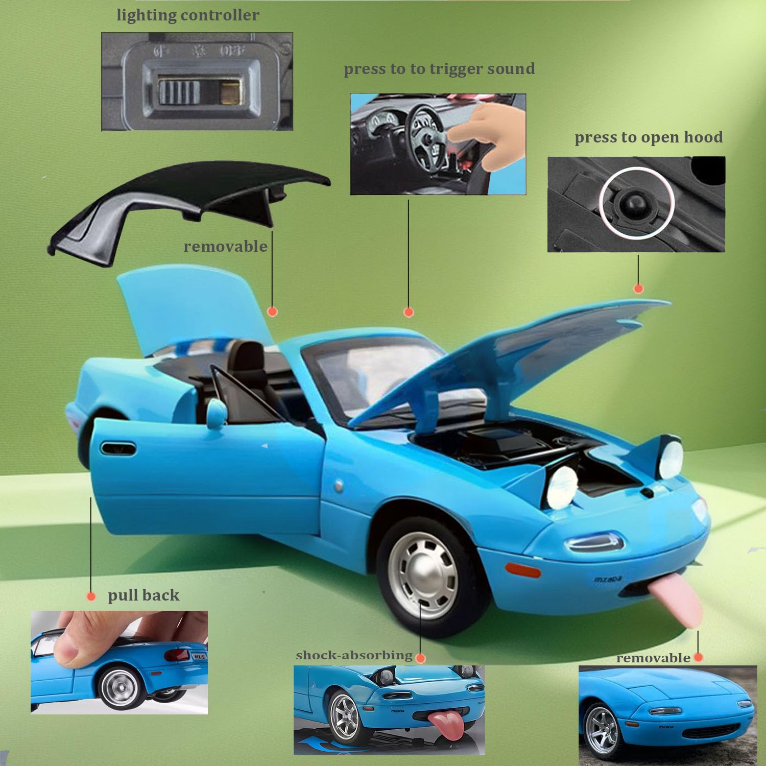 Mzexoma Mazda Miata MX5 Toy Car 1/24 Diecast Model Cars, Car Toys
