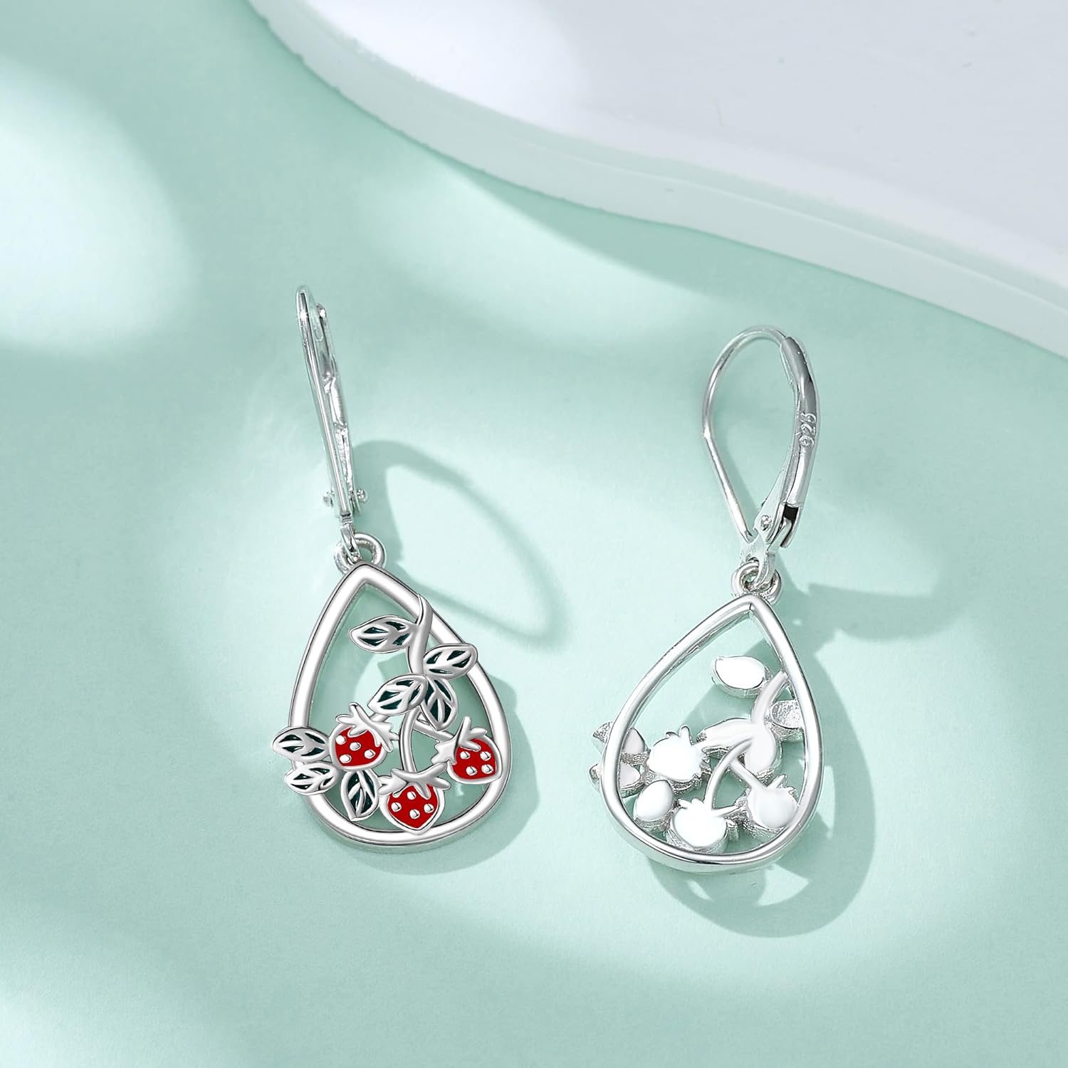 Strawberry Earrings 925 Sterling Silver Strawberry Dangle Earrings Strawberry Jewelry Gifts for Women - Image 3