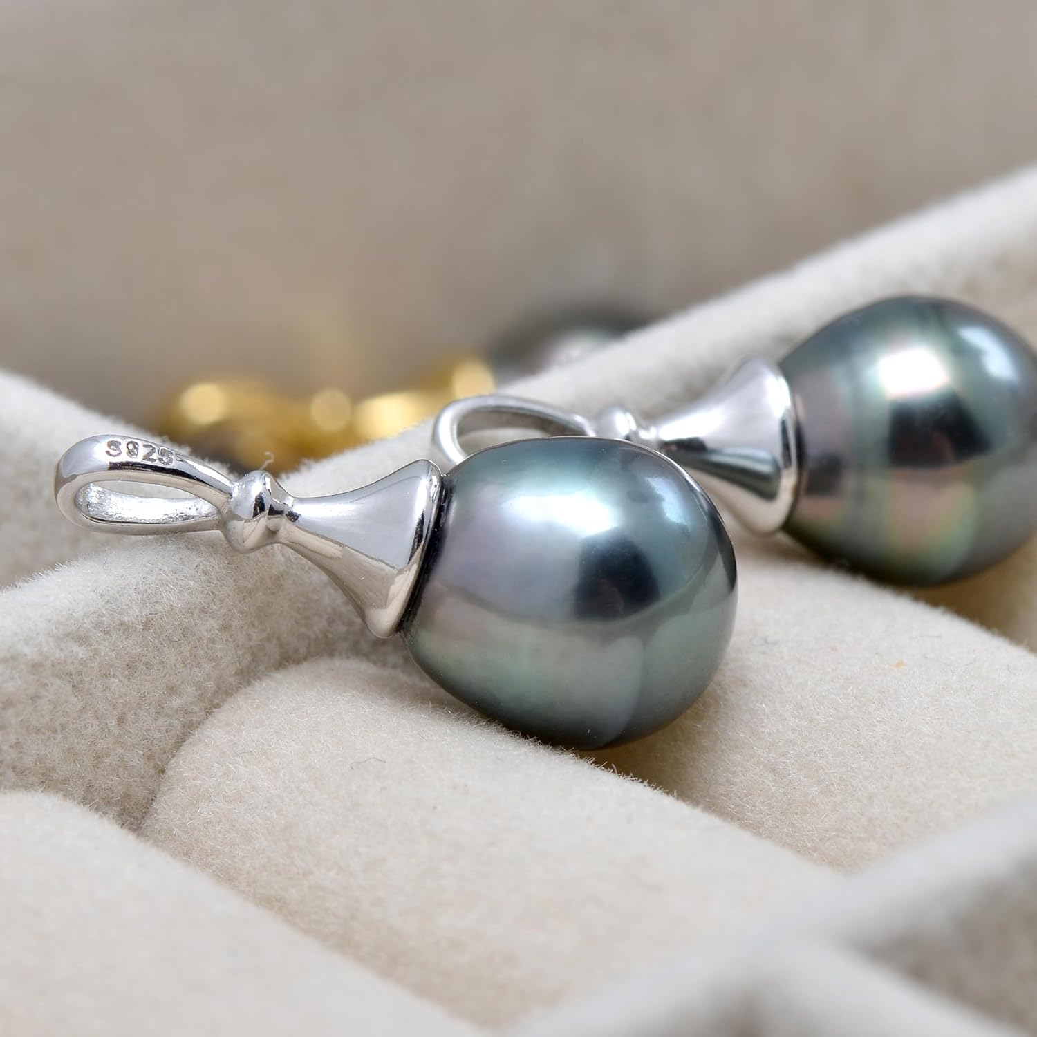 Paialco 9-10 MM Cultured Tahitian Black Pearl Pendant, Sterling Silver Dainty Drop Charm Necklace for Women - Image 3