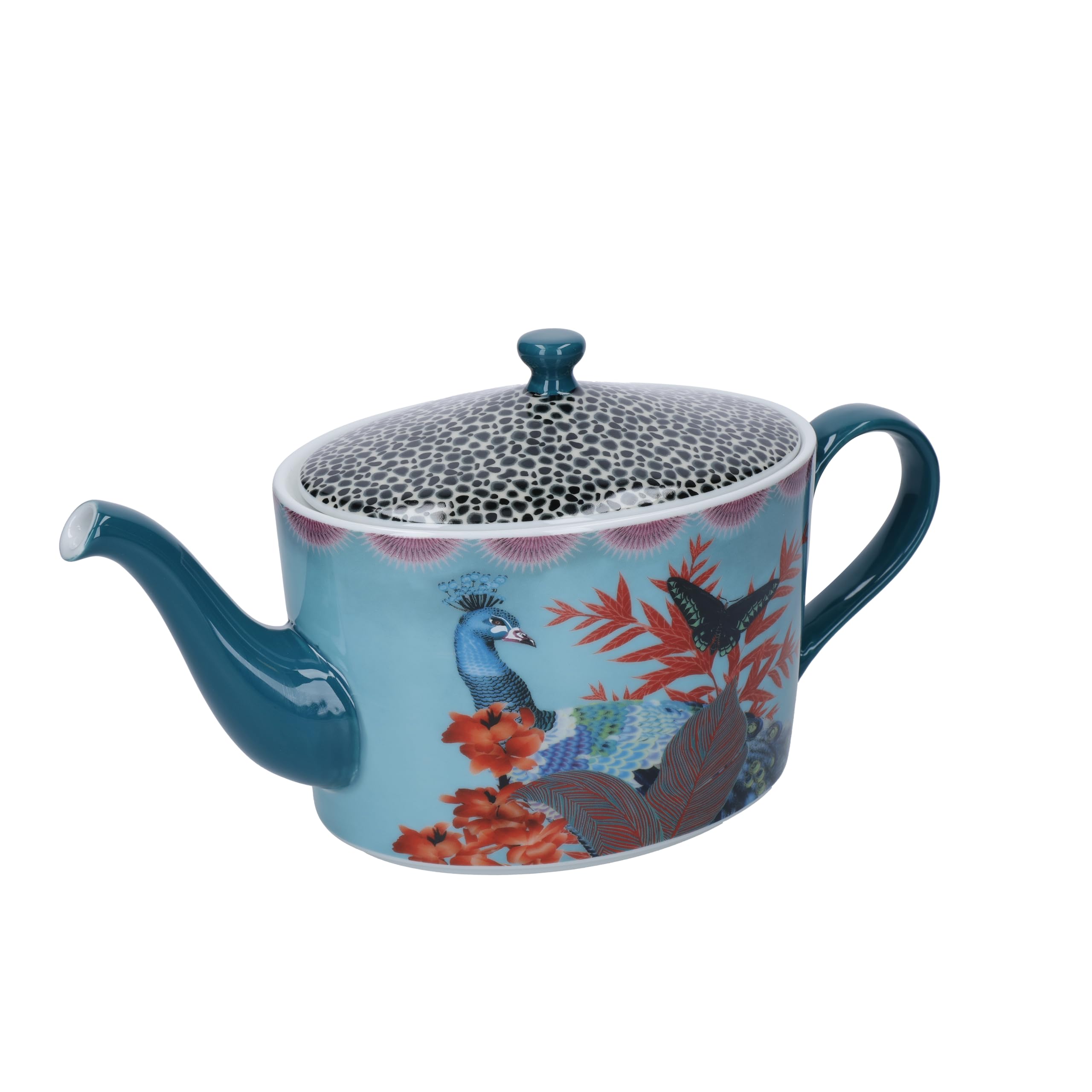 Mikasa x Sarah Arnett Tetera, Tetera de Porcelana con Tapa, Estampado Tropical para Entretenimiento, 1.1L - Caja de Regalo y Apta para Lavavajillas