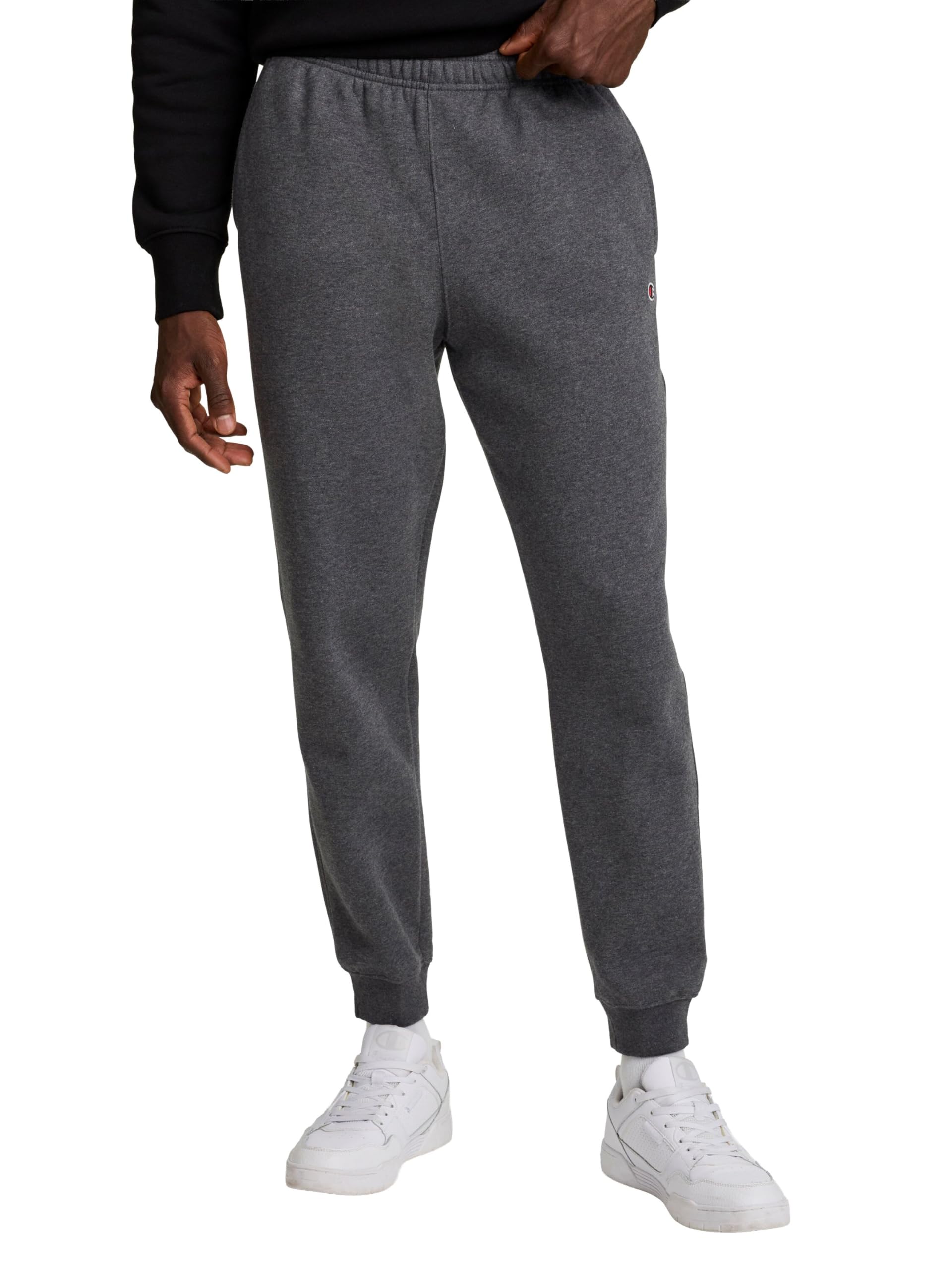 Champion Men's, Powerblend, Fleece Joggers, Comfortable Sweatpants (Reg. Or Big & Tall) Pants, Granite Heather C Patch Logo, Small