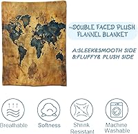 Vista 3 de Manta de mapa del mundo para hombres aventureros, adultos, manta de franela con mapa del mundo, manta de mapa del mundo antiguo vintage para sofá