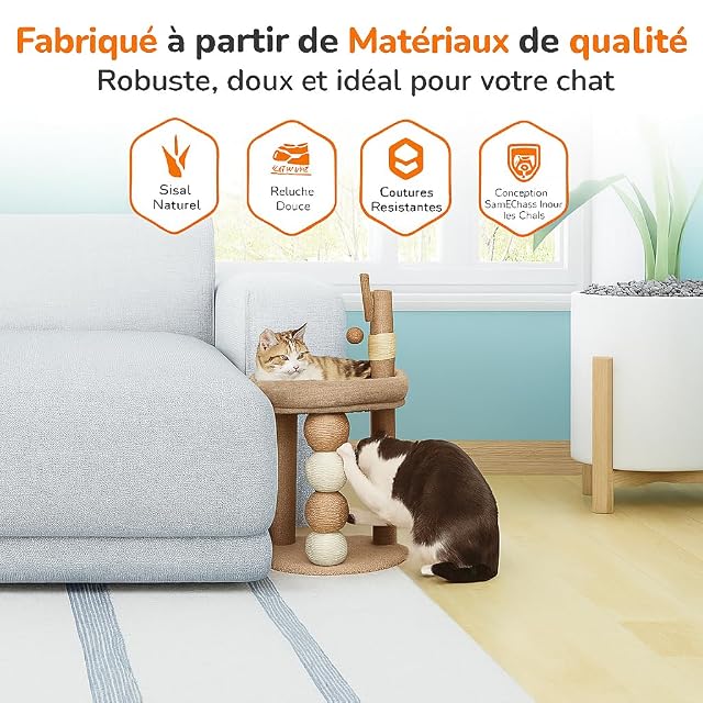 Foto 5 de 7 de LINUMA® Rascador para Gatos Beige - árbol Estable con Cuevas y Plataformas - Mueble para Gatos