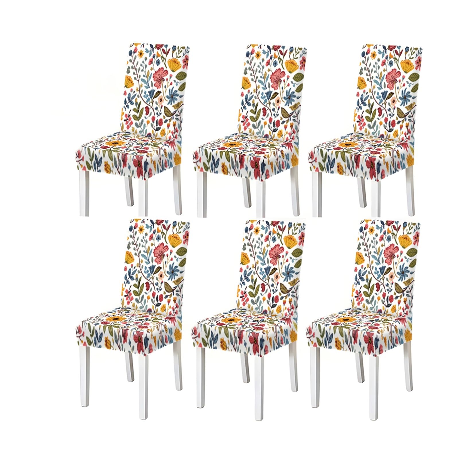 BOSUYBN Colorful Wildflower Floral Pattern Print Dining Chair Covers Set Of 2/4/6, Stretch Slipcovers For Kitchen Dining Room Furniture Protectors for Home Dining Room(6PCSChair cover)