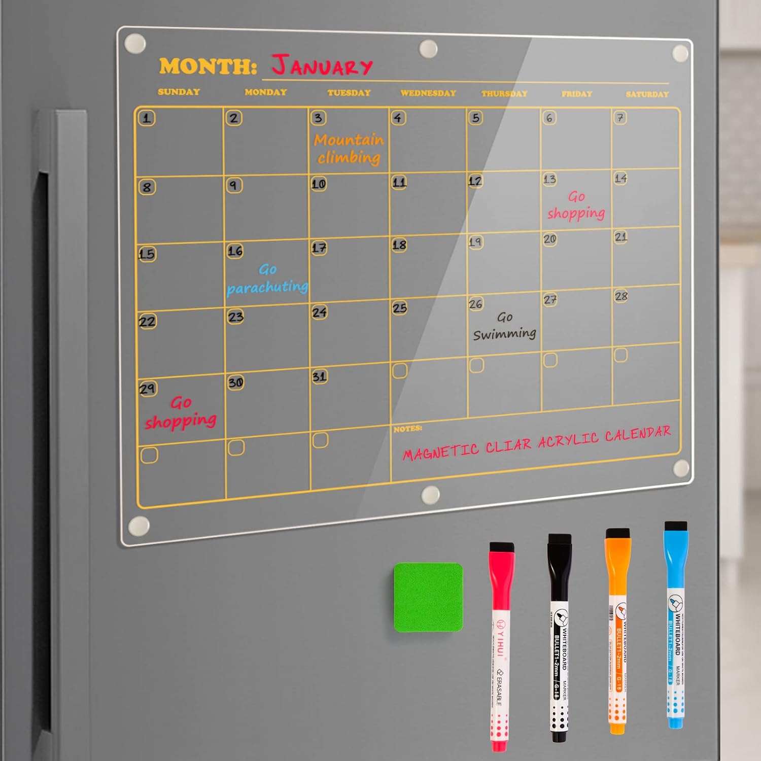 Acrylic Dry Erase Board Calendar for Fridge, 16×12 inch Clear