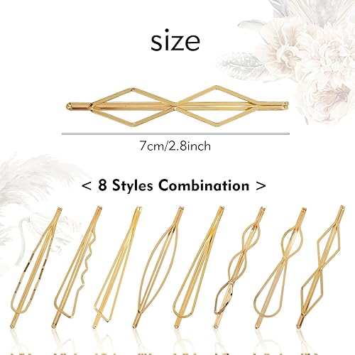 Miniatura 5 de Cinaci Paquete de 40 pinzas para el cabello de 8 estilos, simples y lisas, antideslizantes, de metal dorado, pasadores, accesorios para el cabello
