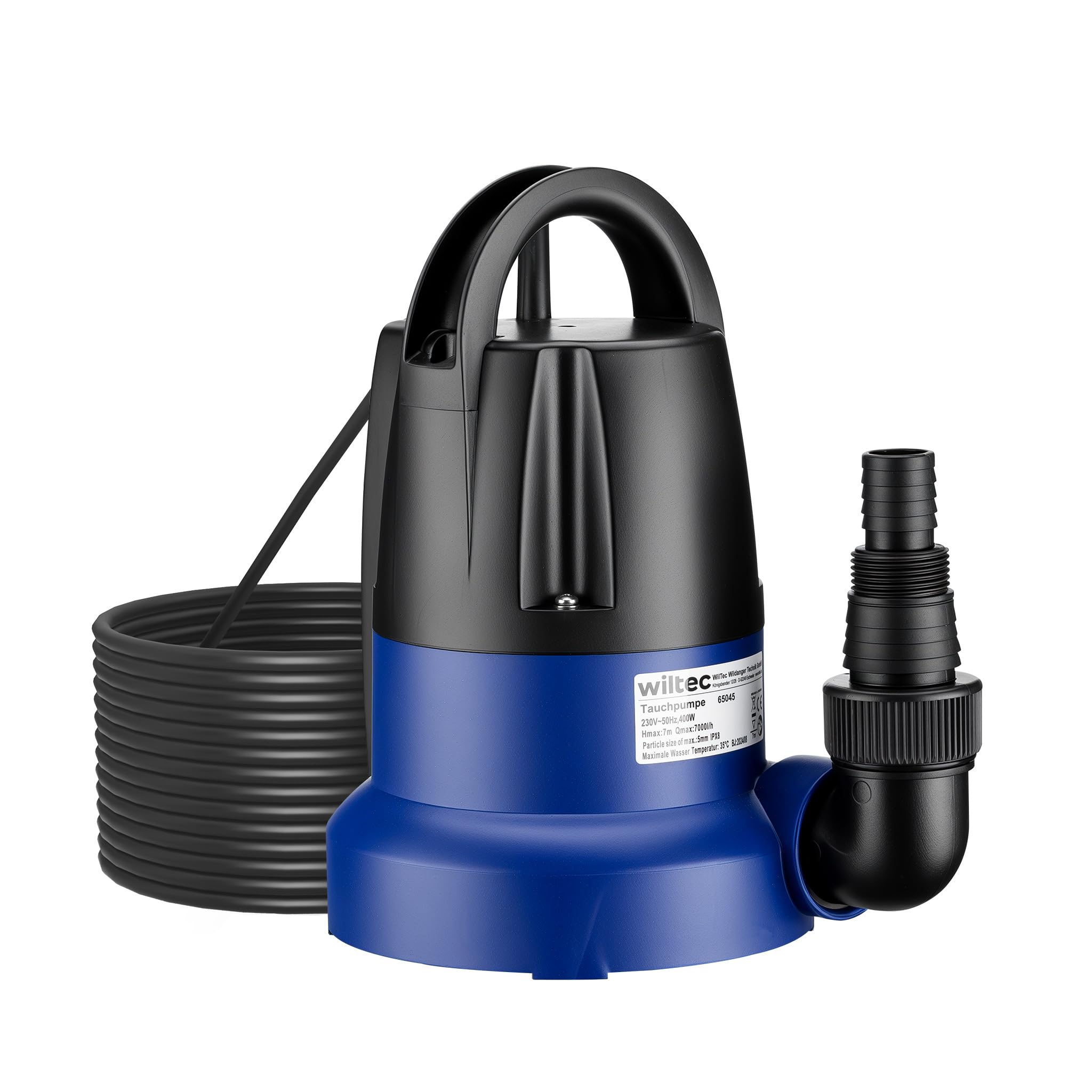 Wiltec Pompa zanurzeniowa 400 W do maks. 7000 l/h, pompa do szamba z czujnikiem i płaskim ssaniem, pompa do wody brudnej i czystej