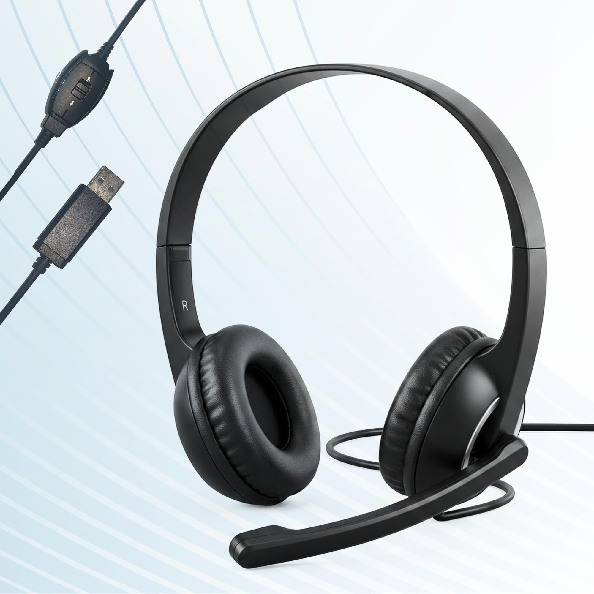 Hama HS-USB250 USB Stereo Headset with Microphone, Wired USB-A Headphones for PC, Laptop, Video Calls, Online Meetings, Inline Volume Control, 2 m Cable, Black/Silver-picture-36