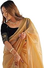 SIRIL Women's Shimmer Net Sequence Embroidery Lace Saree for With Unstitched Blouse Piece
