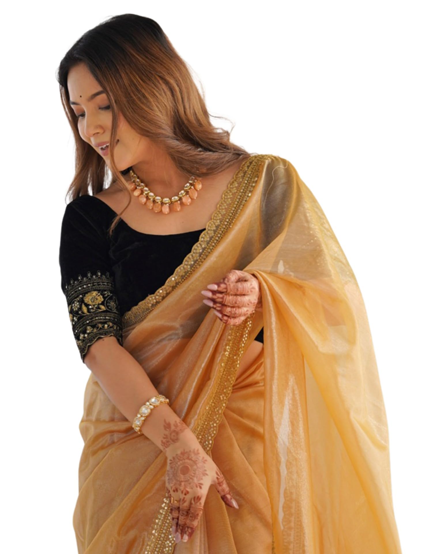 Women's Shimmer Net Sequence Embroidery Lace Saree for With Unstitched Blouse Piece-image-24