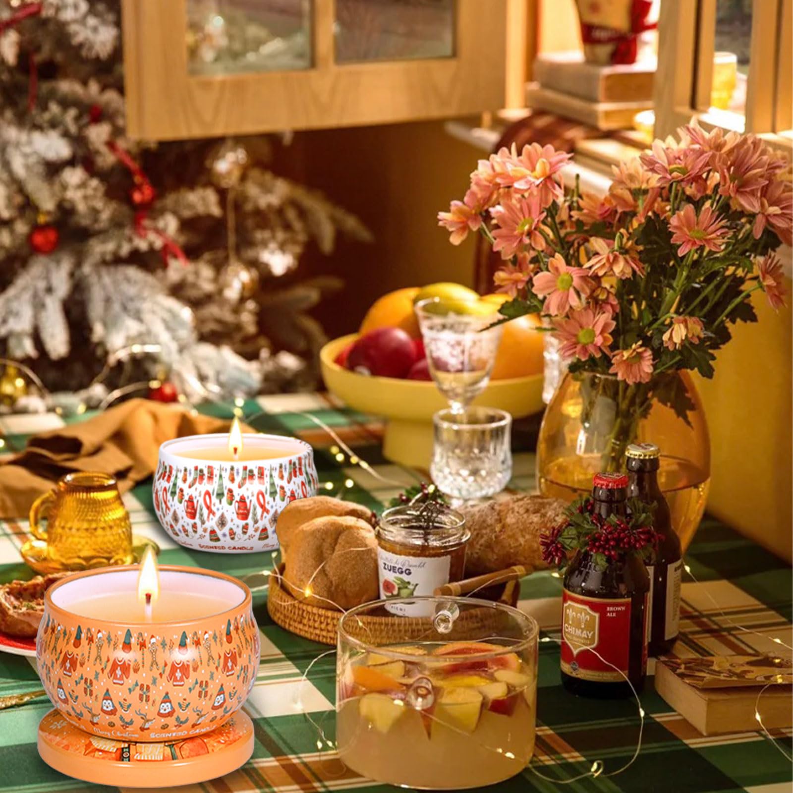 Bougie Parfumée Ensemble Cadeau, 4 Pcs Bougies 100% En Cire De Soja Naturelle Pour Laromatherapie Bath Yoga 25h Duree Par Bougie Cadeau Noel Cadeau De Fete Des Meres Et La Saint Valentin