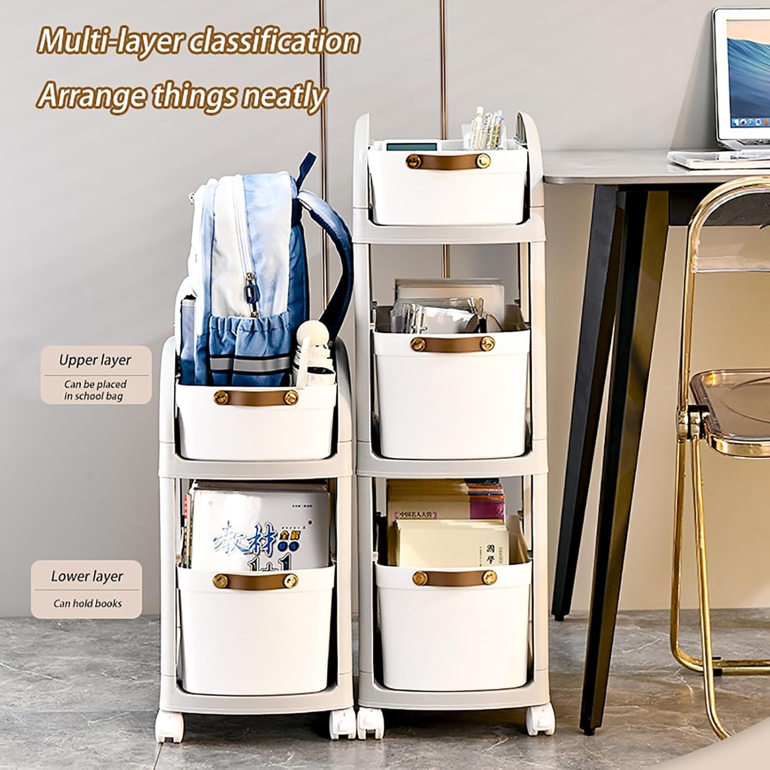 Book cartMobile Bookshelf with Wheels 2/3/4Tier Slim Rolling Storage Cart Rolling Book cart for Kids for School,Bedroom,Classroom,Office,Library,Kids Room,B,3 Tier