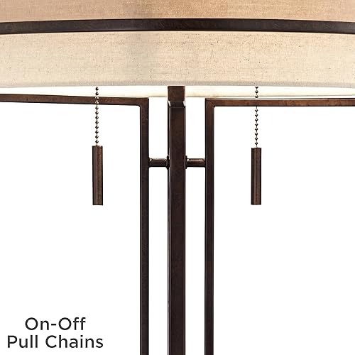 Miniatura 5 de Franklin Iron Works Andes - Lámpara de mesa industrial moderna de 27 12 pulgadas de alto, bronce aceitado, marrón, metal, apilada, doble tela,