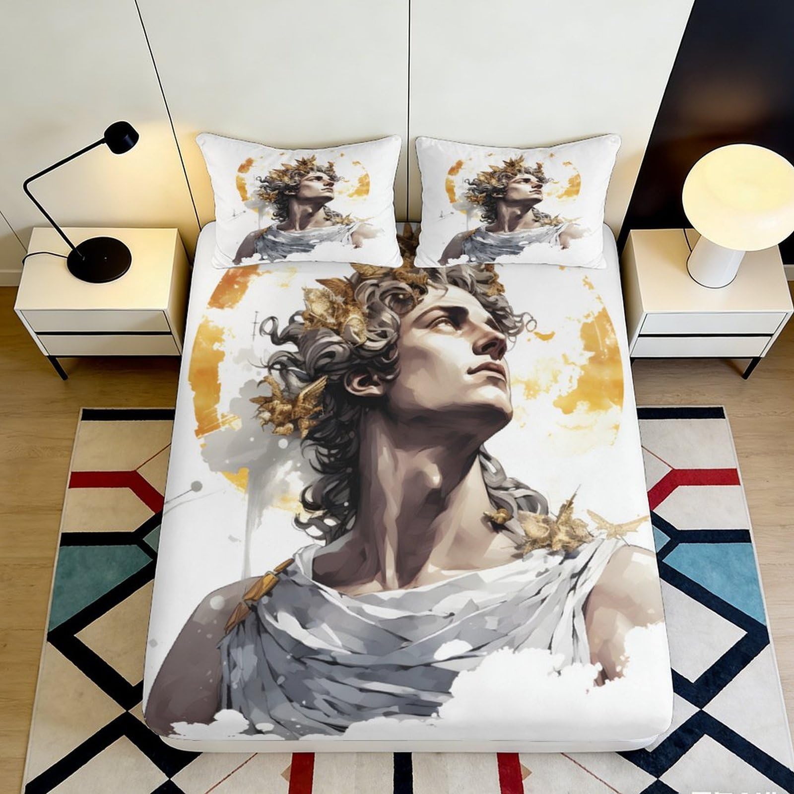 Jqzkxnhpbr Style-6 3D Printed Classical Sculpture Fitted Sheet Microfiber Soft Art Portrait Bed Cover For Bedroom Dorm Decor 90X200x25cm