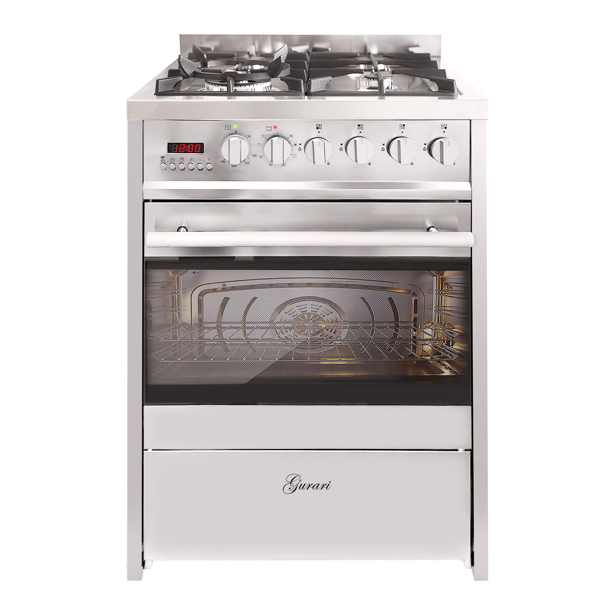 Gurari Gasherd mit Elektrobackofen GCH E 610 X • Standherd 60 cm aus Edelstahl • Herd mit Erdgas oder Propangas • Multi Backofen 60 L • 4 Kw • WOK • Gas Standherd • Range Cooker